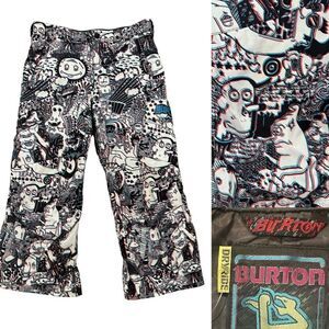 BURTON Dryride Cargo Ski Snowboard Pants Black Graphic Rare M 7/8 Husky